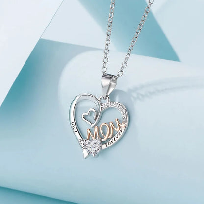 MOM Heart Necklace With Rose Flower Gift Box