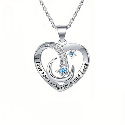 I Love You To The Moon And Back Heart Pendant Necklace With Roses Flower Box